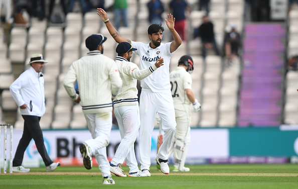 Ishant Sharma celebrates the fall of Devon Conway | Getty