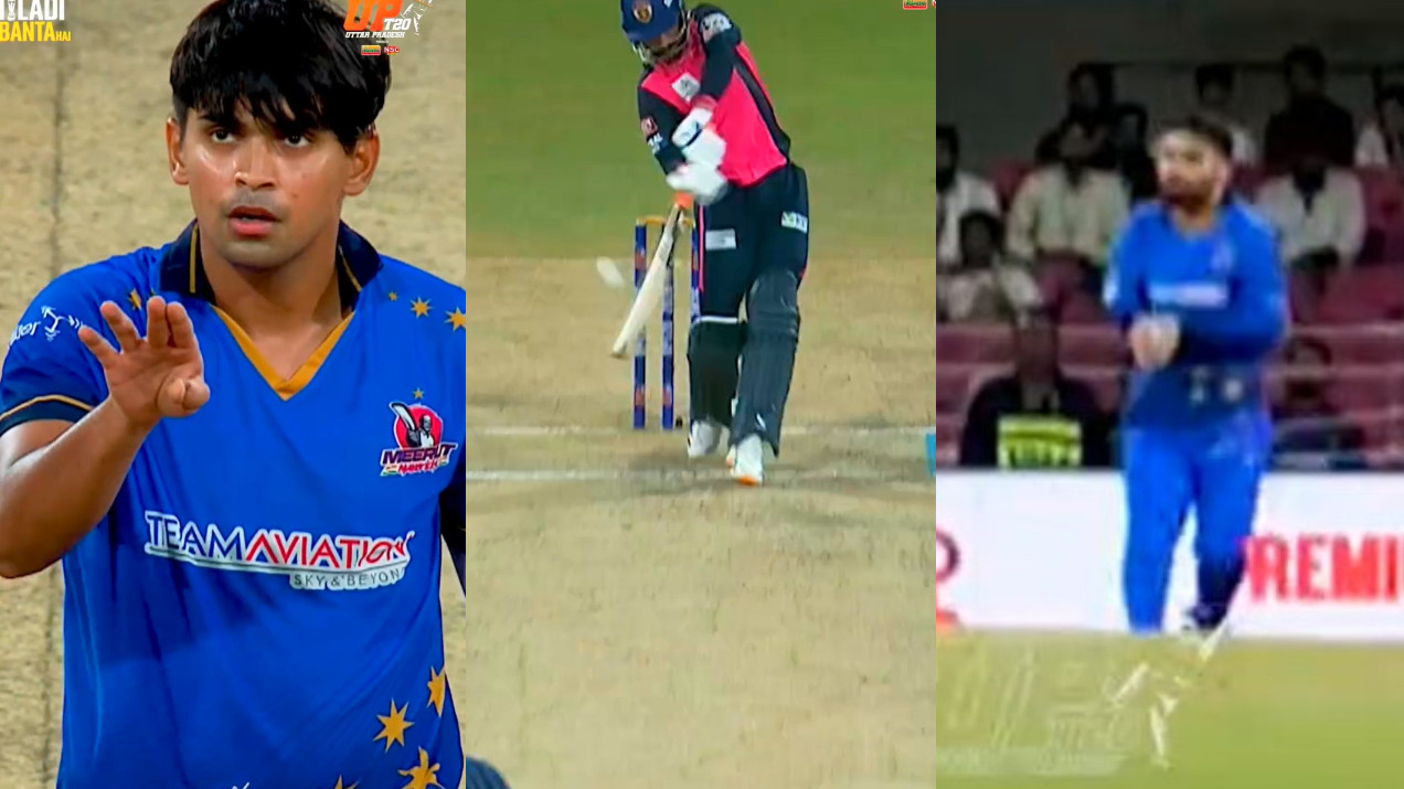 WATCH- Kartik Tyagi bowls a searing 153.6 kph delivery; dismisses Prince Yadav with a snorter in UPT20 League