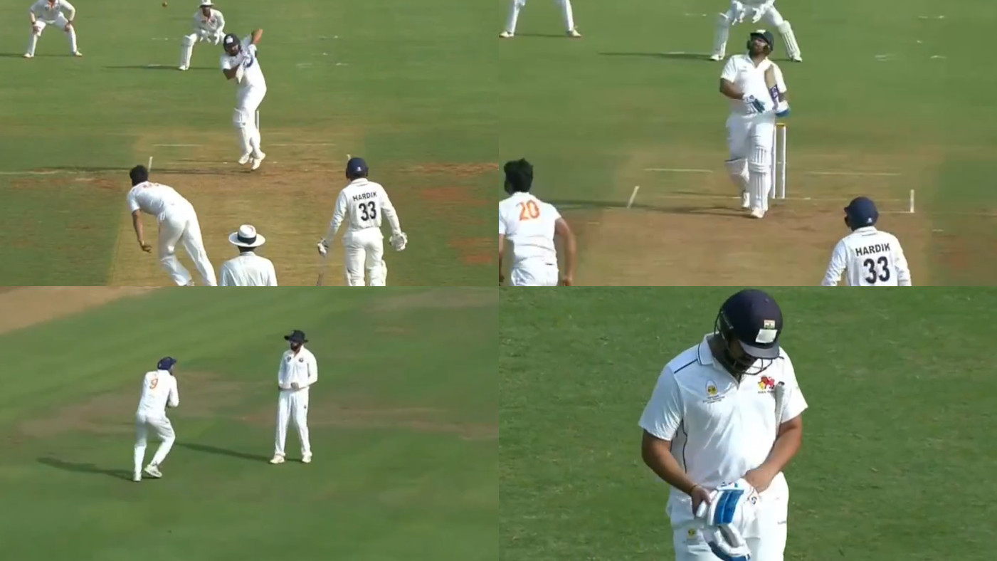 Watch- Rohit Sharma’s Ranji Trophy return lasts 19 balls; gets out for 3 runs v J&K's Umar Nazir Mir