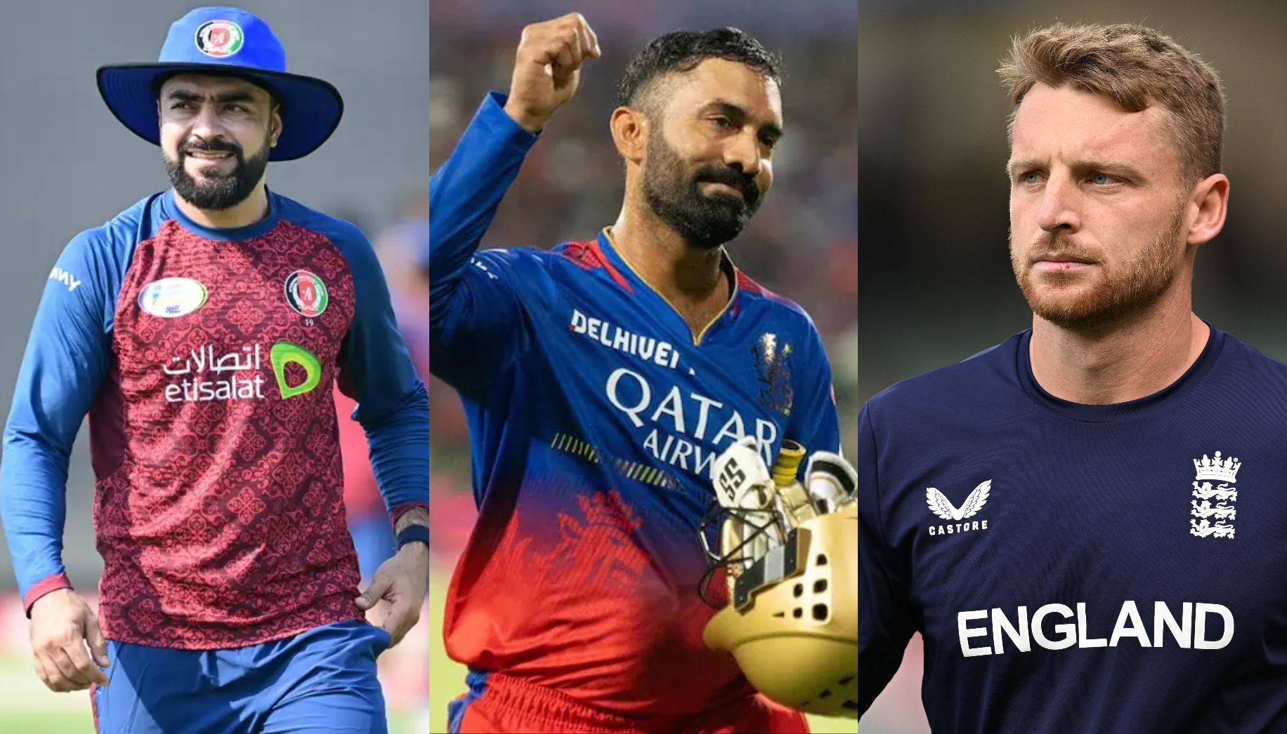 Dinesh Karthik, Rashid Khan, and Jos Buttler| Getty