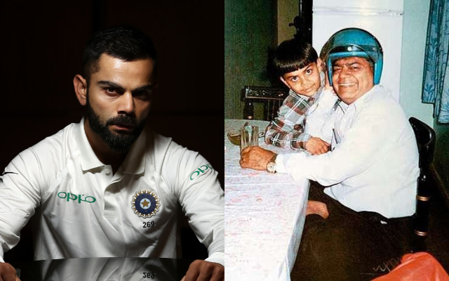 Virat Kohli and a photo of him with his father Prem | Twitter