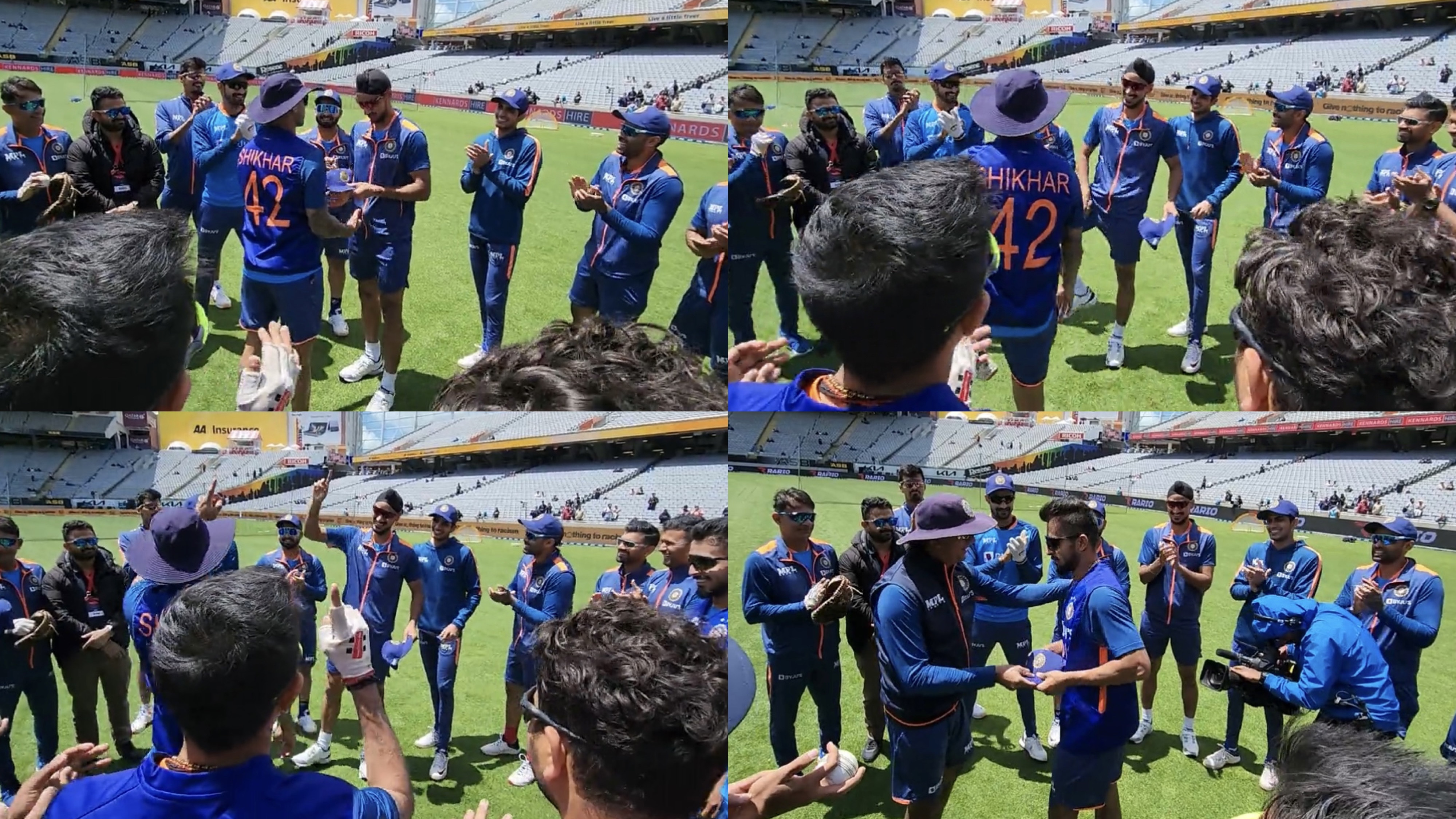 NZ v IND 2022: WATCH - Shikhar Dhawan thigh-fives Arshdeep Singh after handing him cap; Umran Malik also makes ODI debut