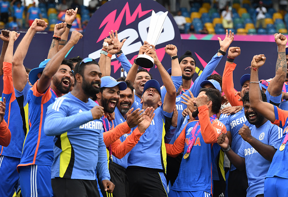 Rahul Dravid celebrating India's T20 World Cup 2024 triumph | Getty