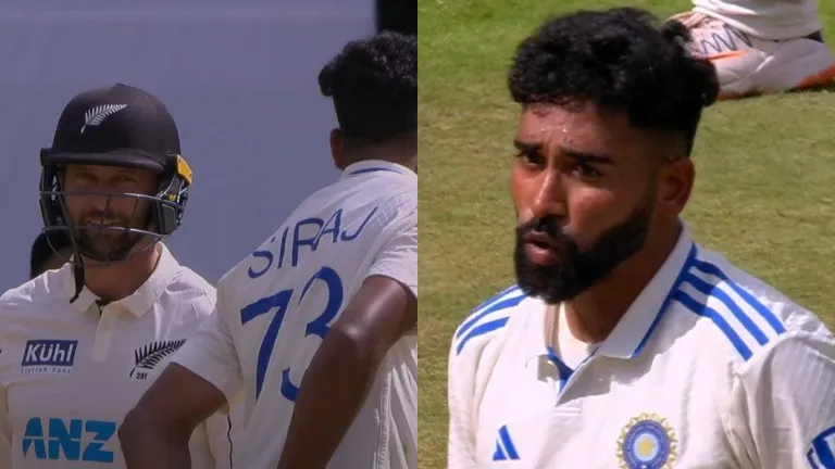 Mohammed Siraj and Devon Conway in a heated conversation | X