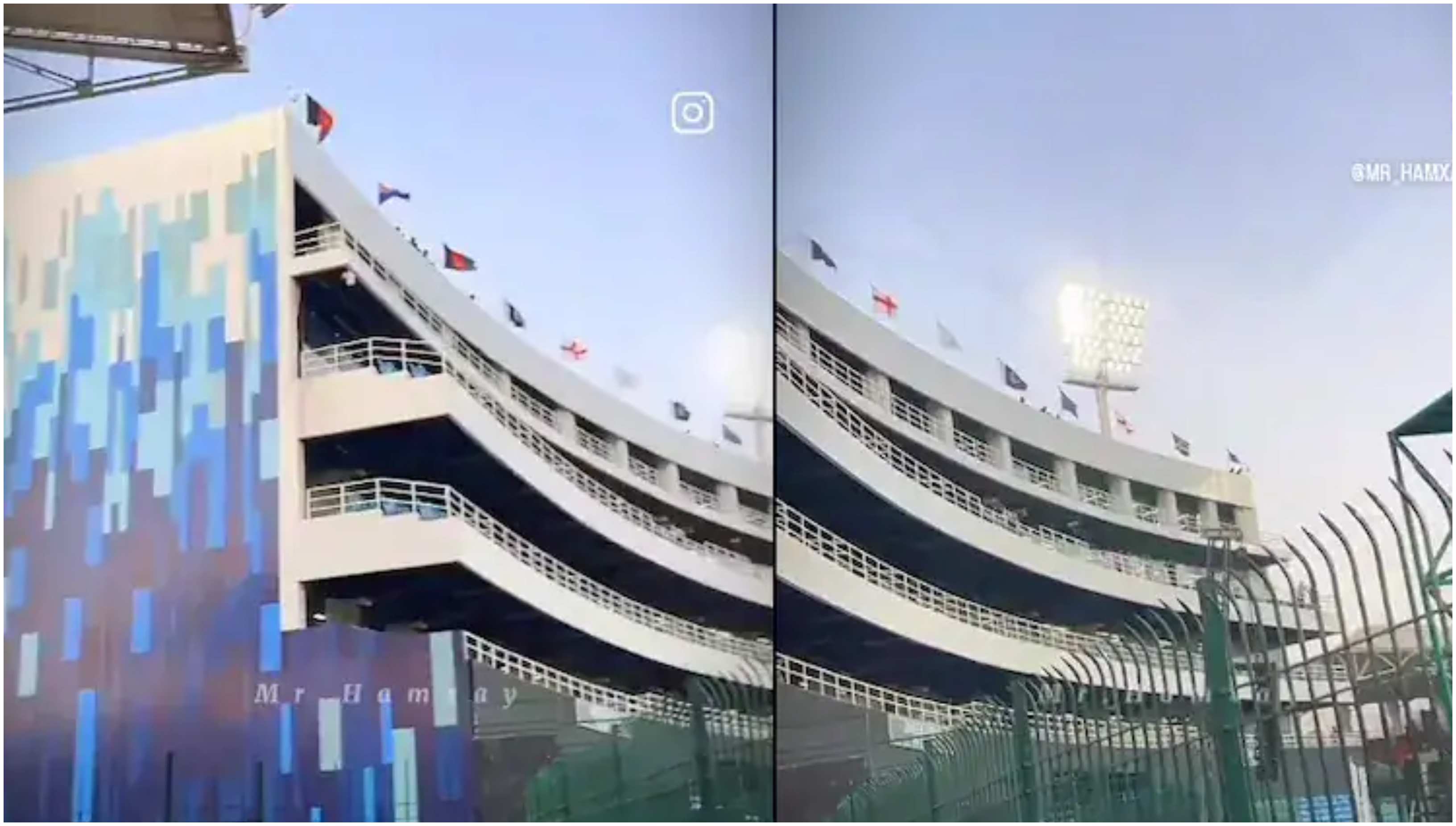Screengrab from the video showing no Indian flag at Karachi Stadium | X