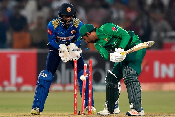 Sarfaraz getting clean bowled in the T20 match against Sri Lanka | Getty