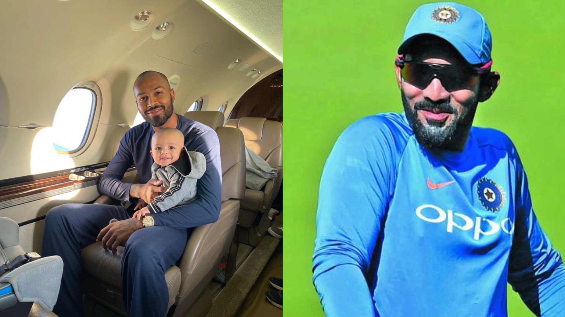 Hardik Pandya takes son Agastya on his first flight, Dinesh Karthik teases him 