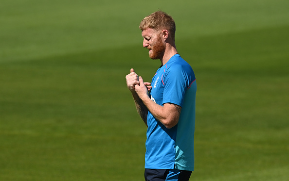 Ben Stokes checks his finger during training in Cardiff | Getty Images