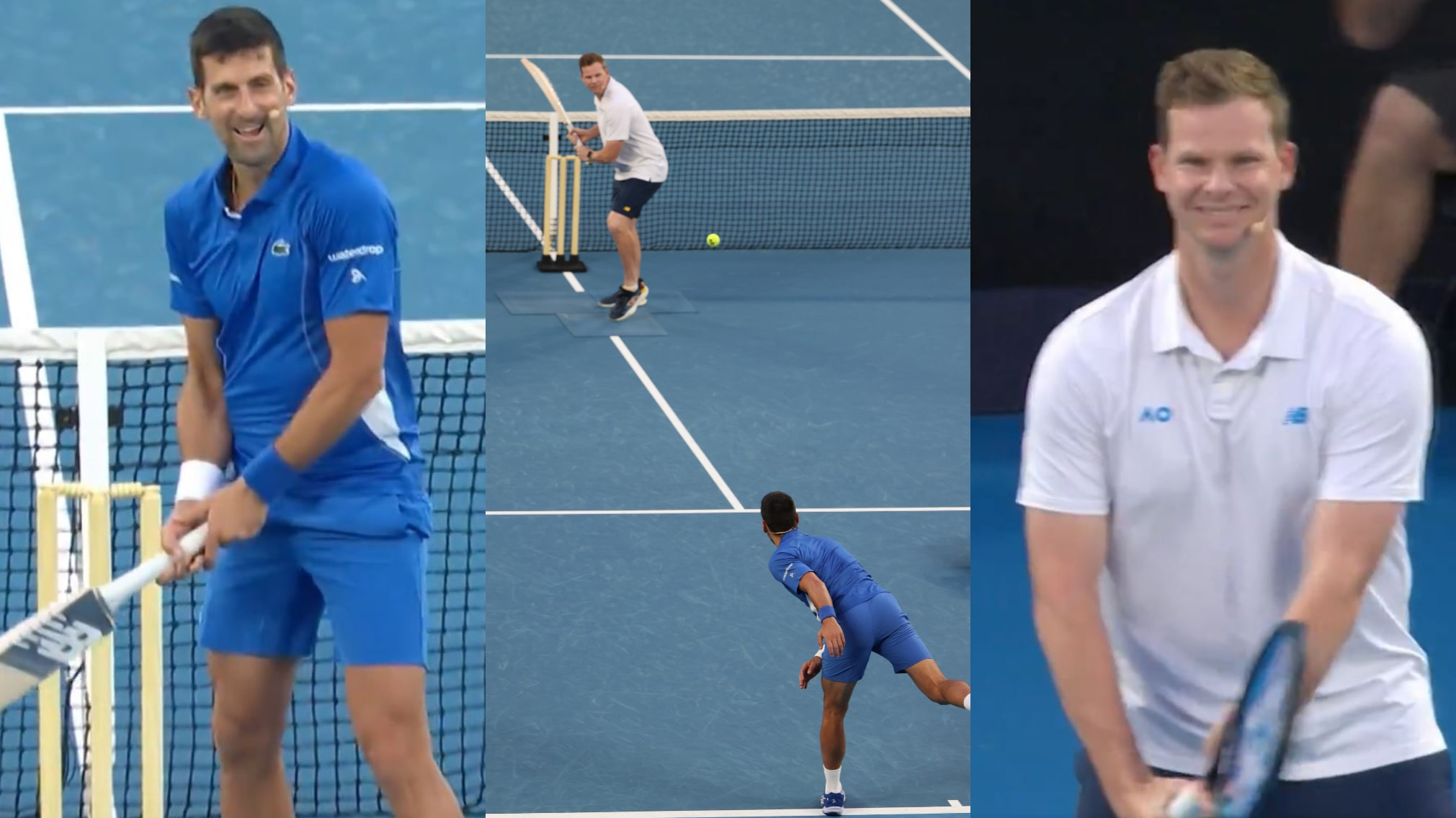 WATCH- Novak Djokovic plays cricket while Steve Smith plays tennis during Australian Open