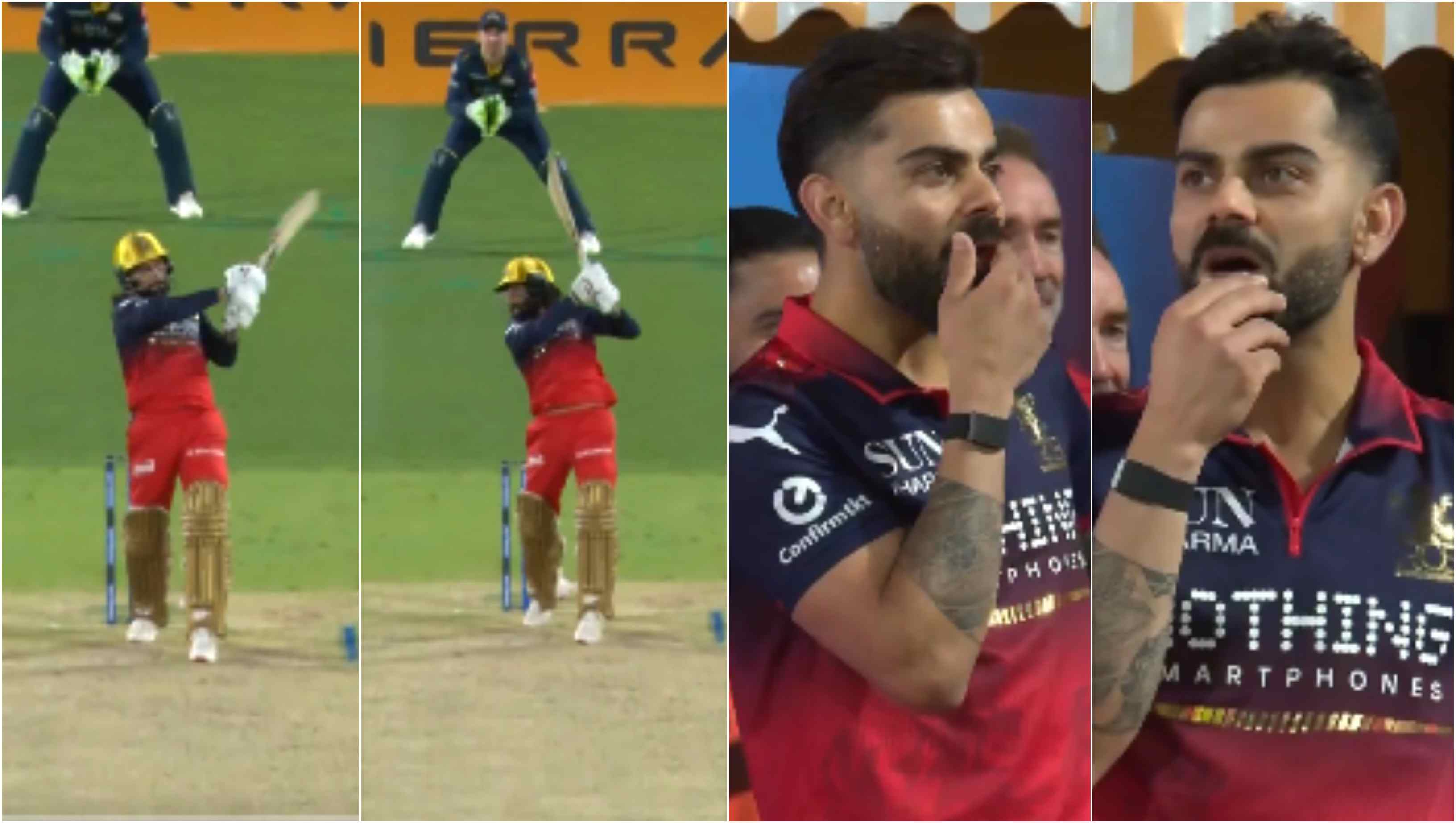 Virat Kohli's reaction to Rajat Patidar's sixes off Kagiso Rabada | IPL/X