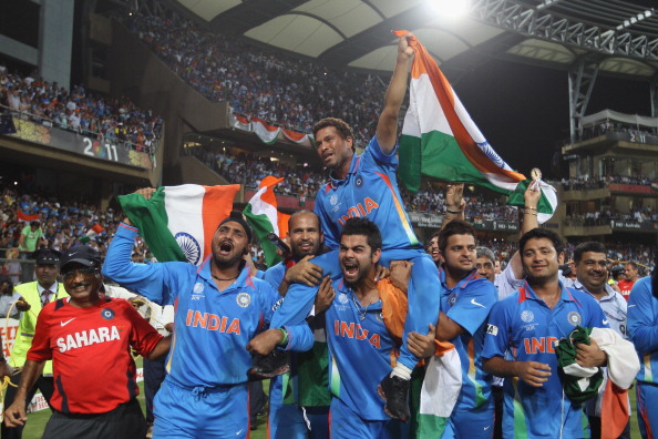 Tendulkar was carried on the shoulders by his teammates after India won the 2011 World Cup | Getty