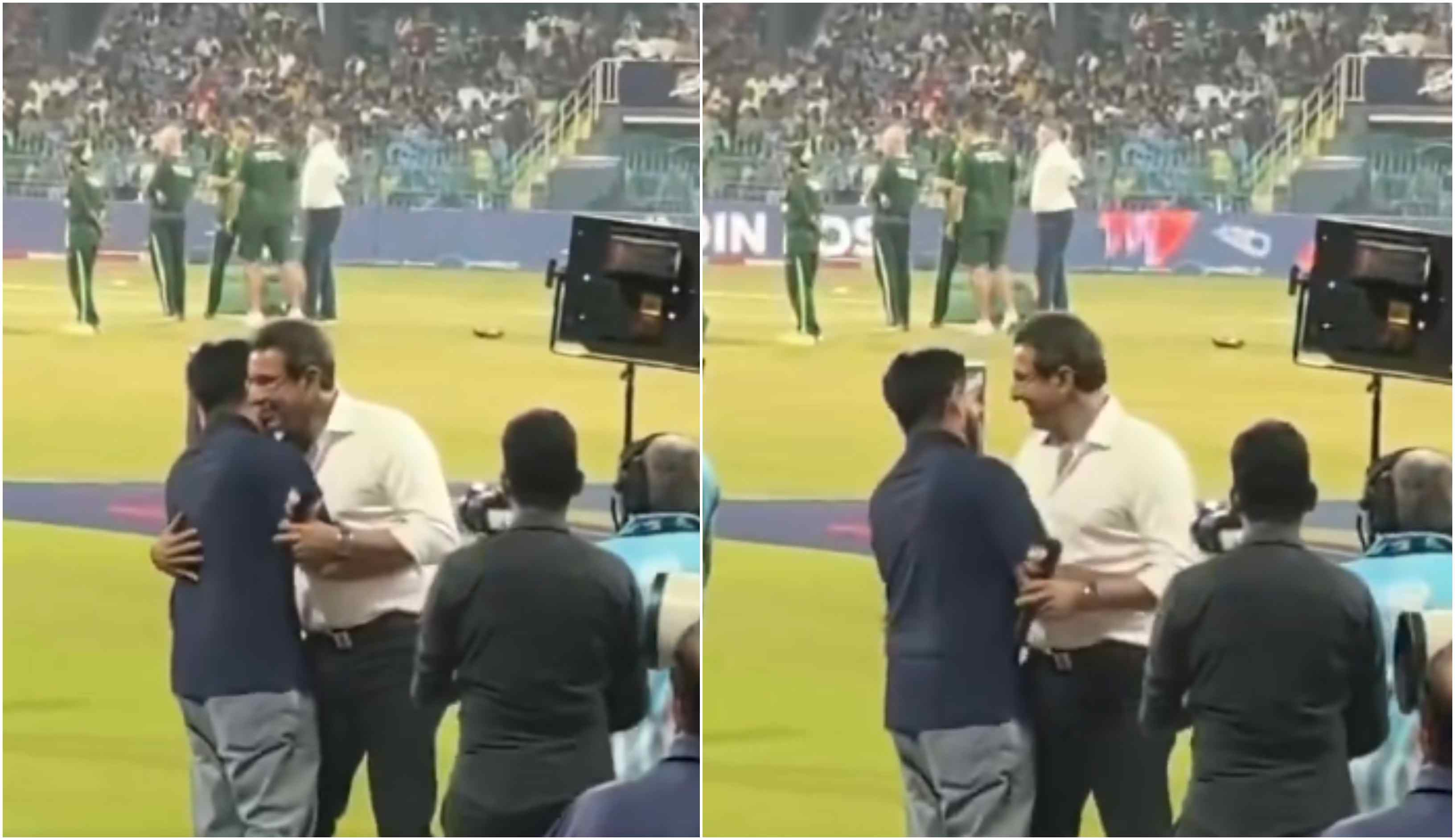 Wasim Akram and Rohit Sharma embracing each other | Screengrabs