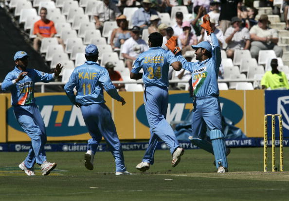 Indian cricketers celebrating a wicket | GETTY