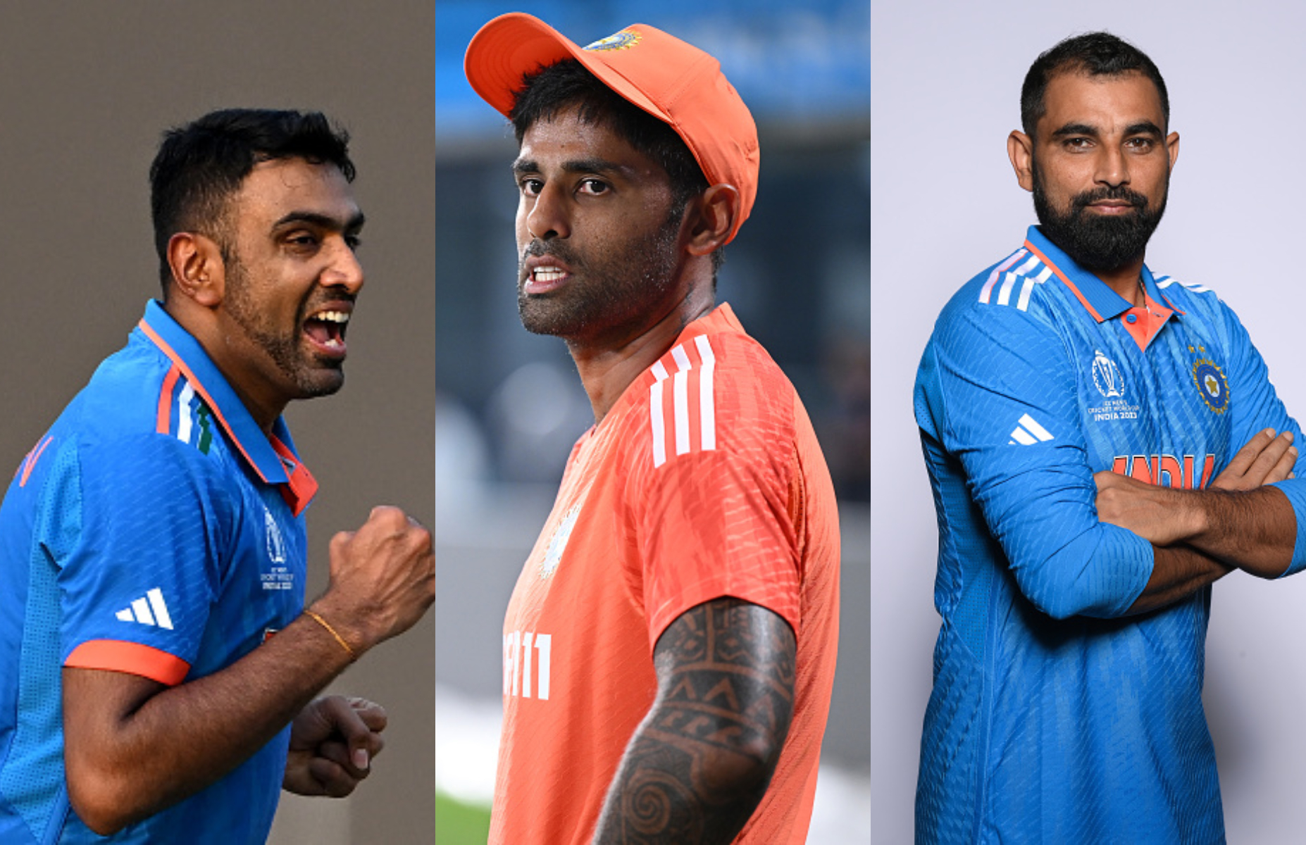 R Ashwin, Suryakumar Yadav and Mohammad Shami | Getty