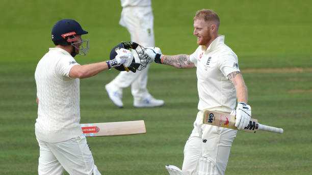 Ben Stokes celebrating his Lord's Test hundred with Jonny Bairstow. (photo - getty)