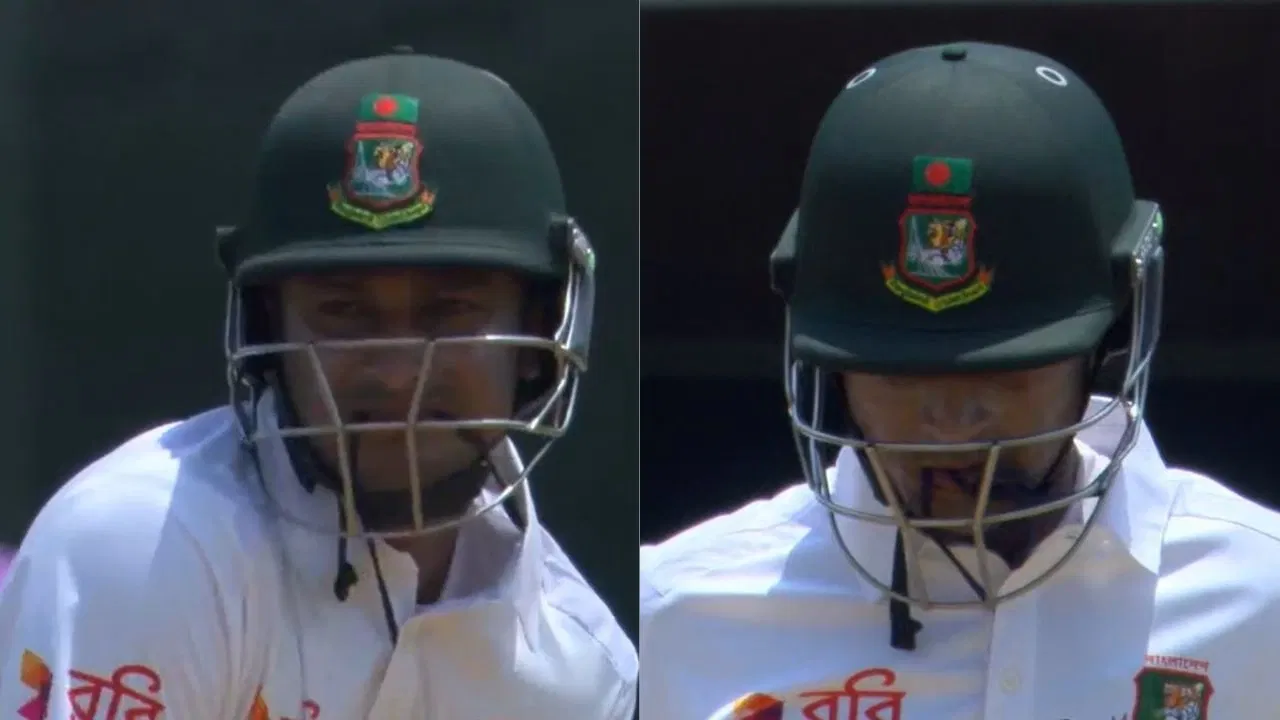 Shakib Al Hasan was seen chewing on a thread from his neck while batting | X