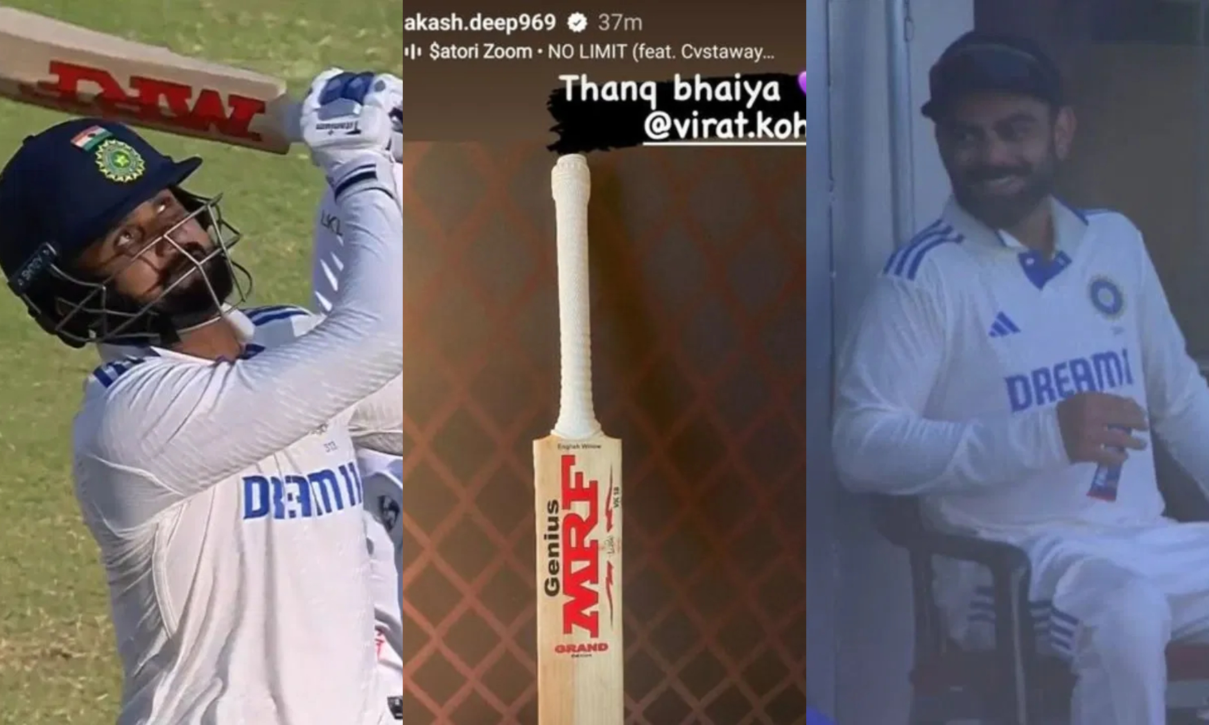 Akash Deep hit 2 big sixes with the bat gifted by Virat Kohli | X