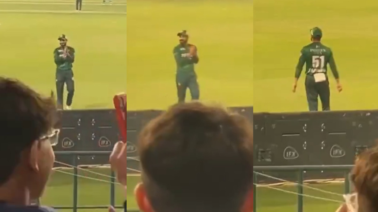 WATCH- Sahibzada Farhan shamelessly applauds as crowd chants “Bumrah ke abbu” during 3rd T20I in Lahore