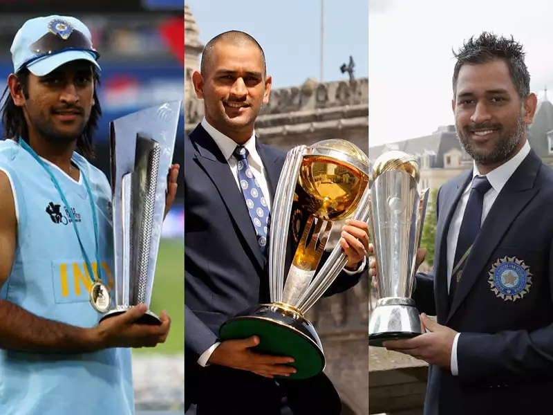 MS Dhoni with all three ICC limited overs titles | Getty