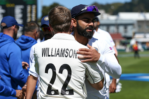 Virat Kohli congratulating Kane Williamson for their win at Wellington | Getty