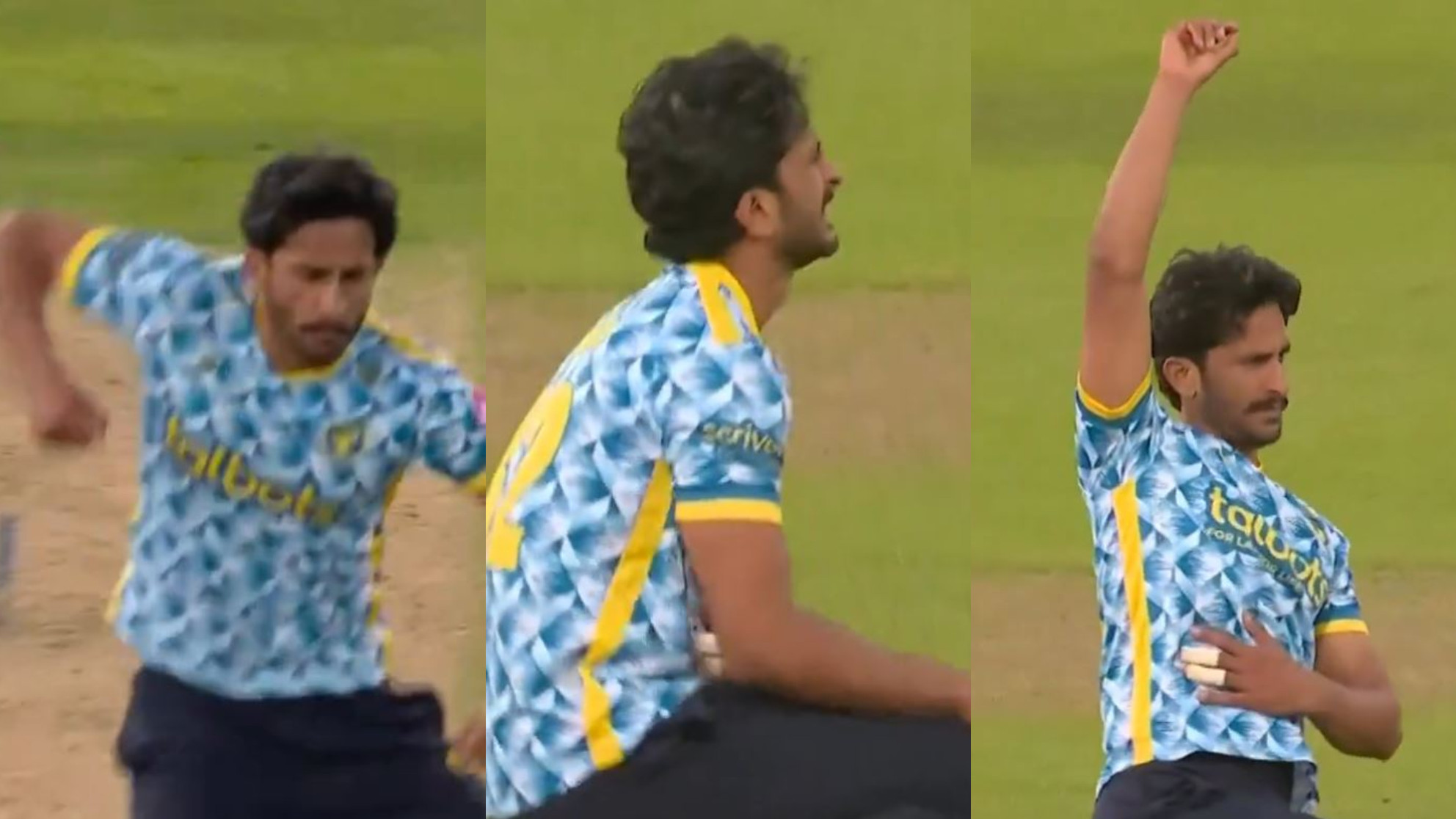 WATCH- Hassan Ali comically injures himself while doing his 'generator' celebration after taking a wicket