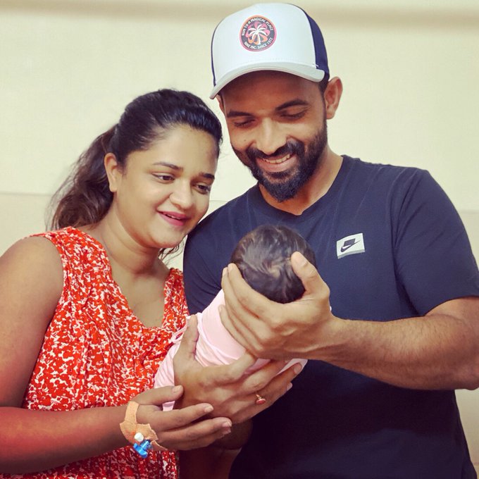 Ajinkya Rahane along with baby girl and his wife | Screengrab