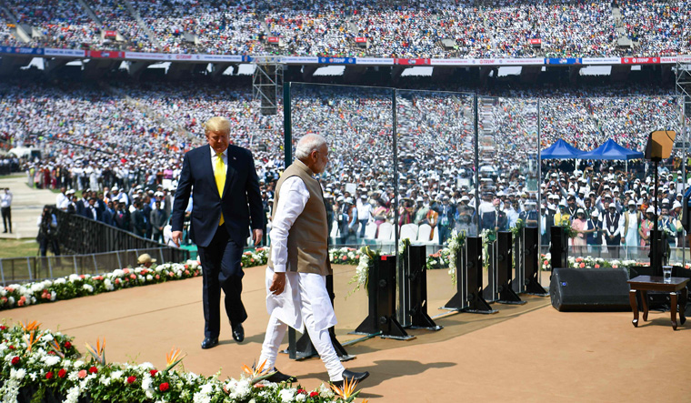 US President Donald Trump with Indian PM Narendra Modi at the New Sardar Patel Stadium, Motera | AFP