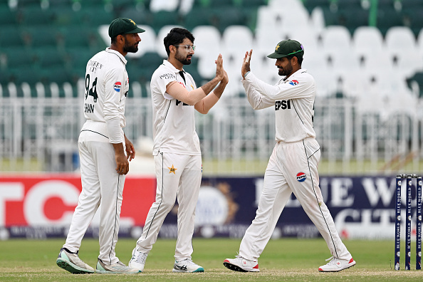 Shan Masood, Abrar Ahmed and Babar Azam | Getty