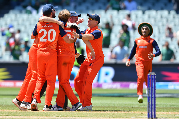 The Netherlands team celebrate after winning against South Africa | Getty