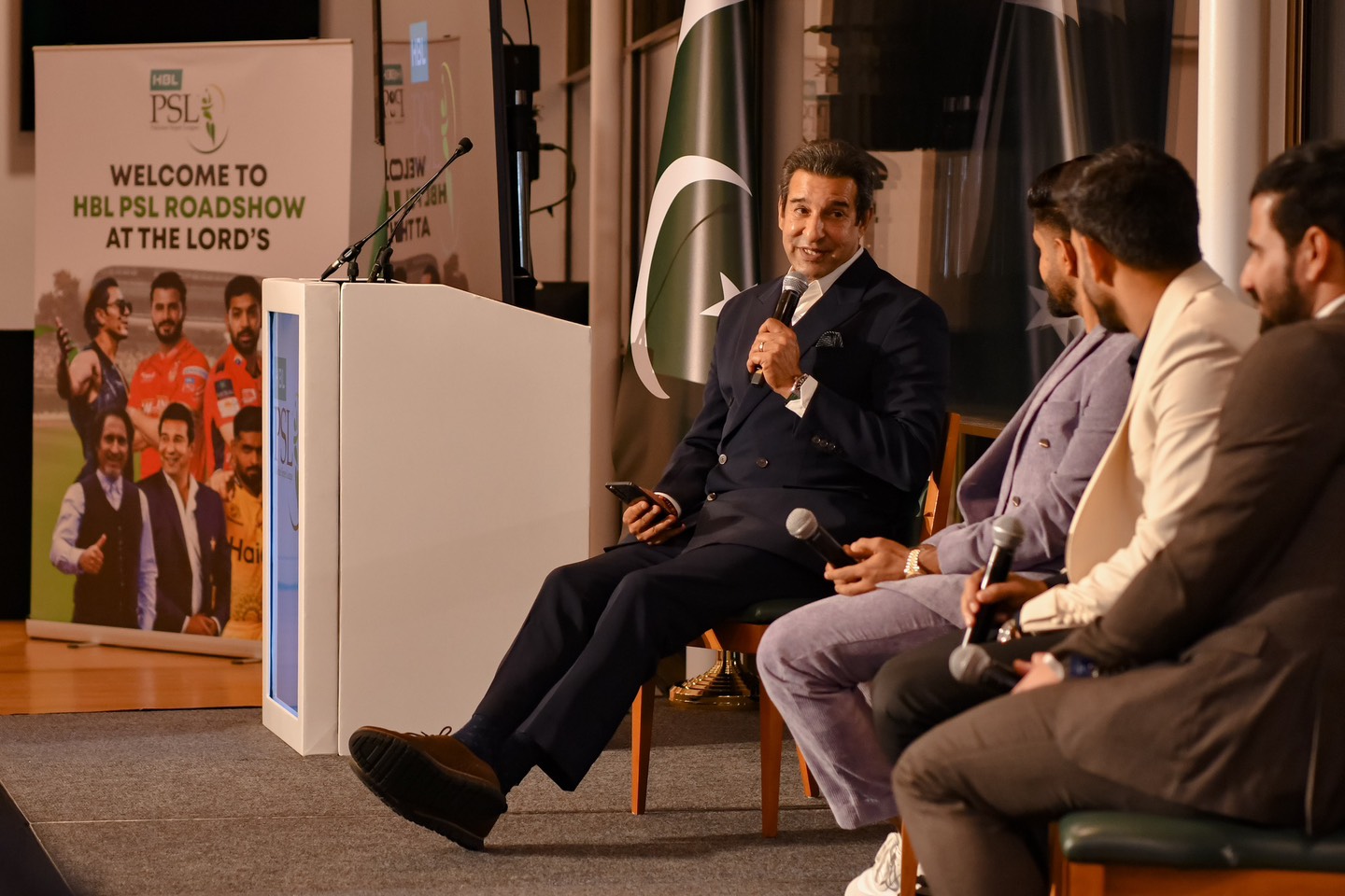 Wasim Akram speaking at the PSL roadshow event in London | X