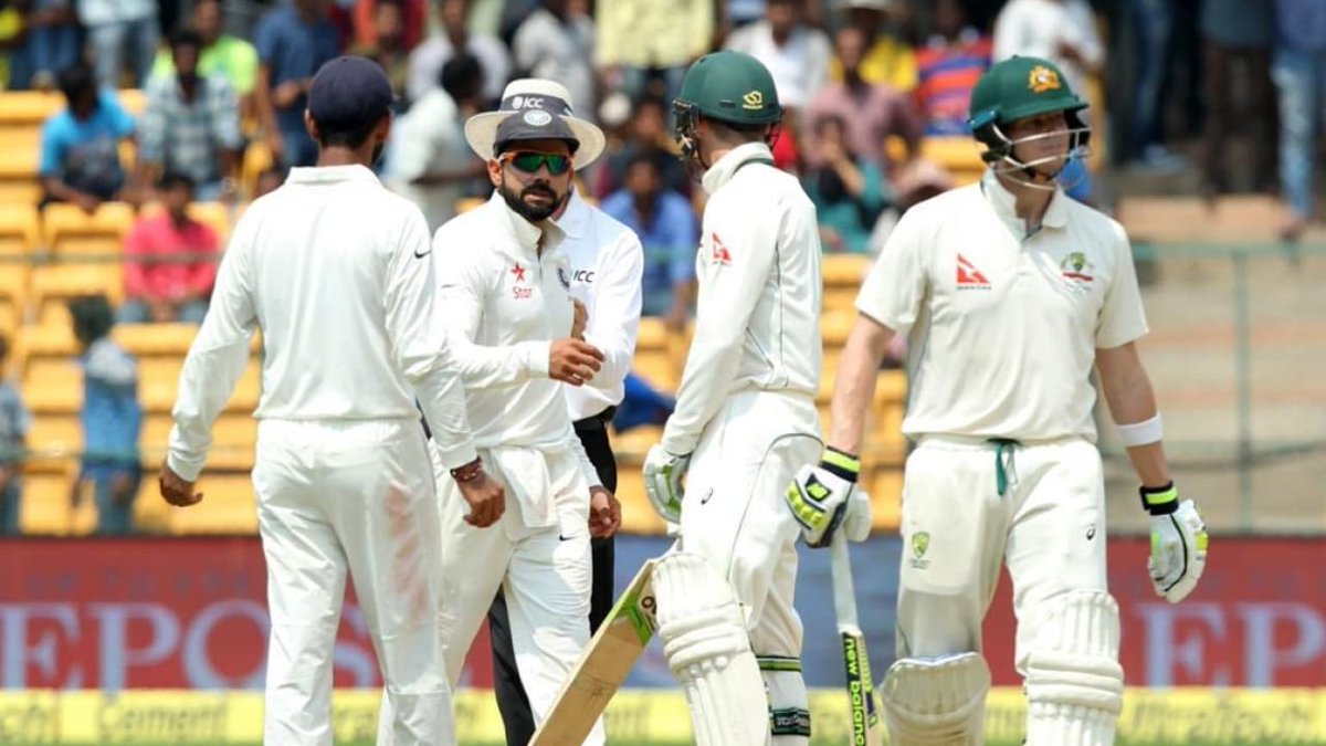 Virat Kohli reacts as Steve Smith walks off after asking dressing room for DRS advice | BCCI/AP/PTI
