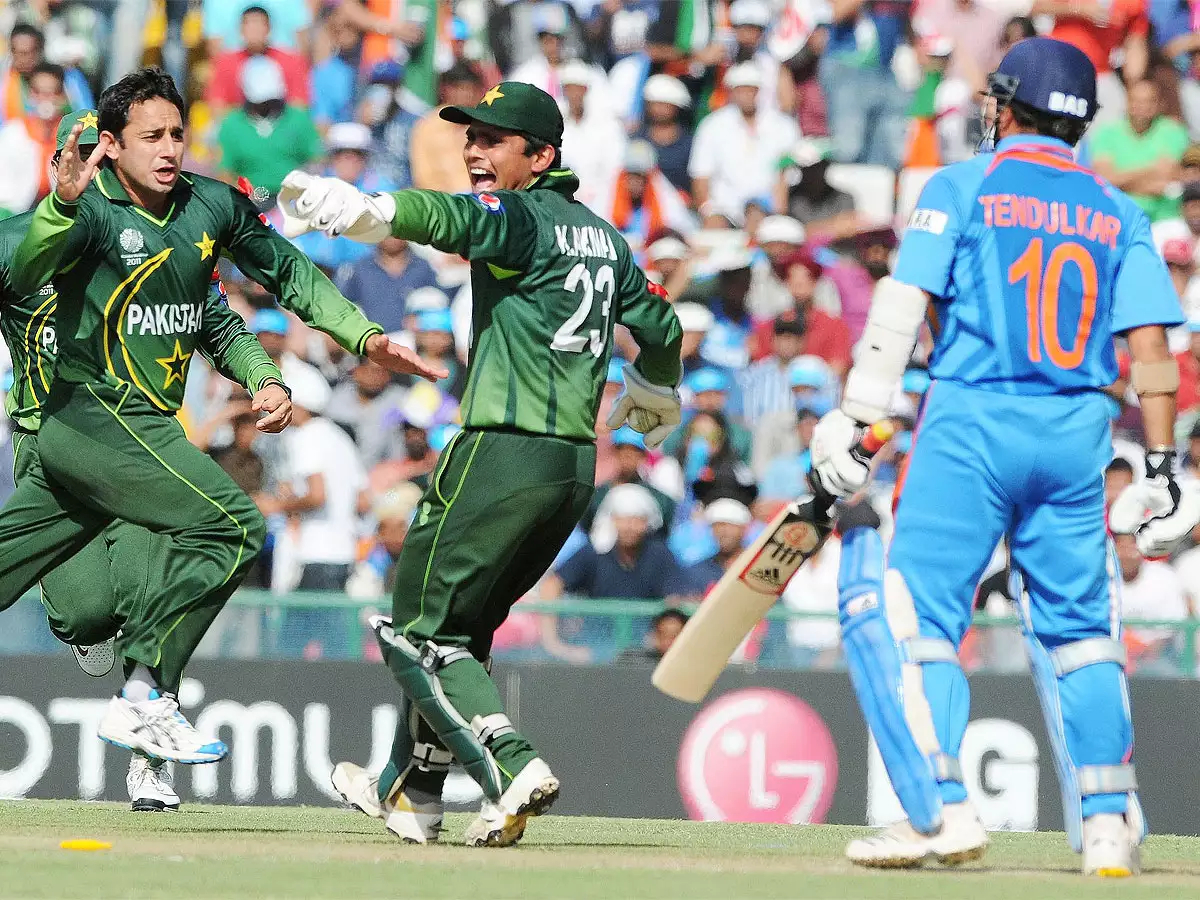 Ajmal celebrates Tendulkar's wicket | Getty