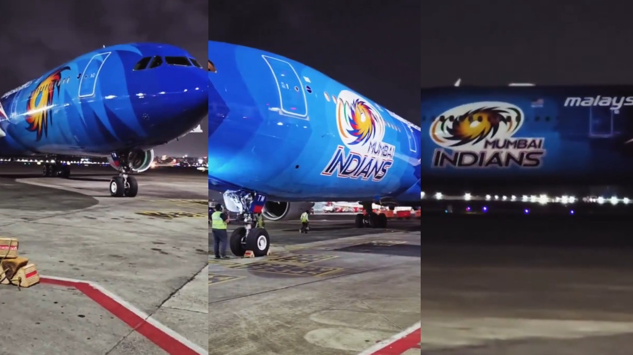 WATCH- Special Mumbai Indians x Malaysia Airlines aircraft for MI franchise arrives in Mumbai