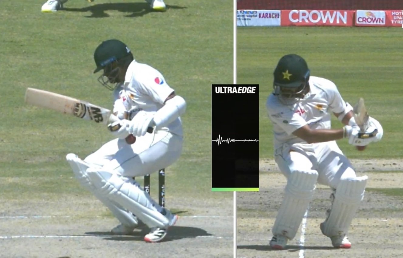 The ball kept low despite being short and grazed Ali's gloves on way to hitting his thigh pad | Twitter