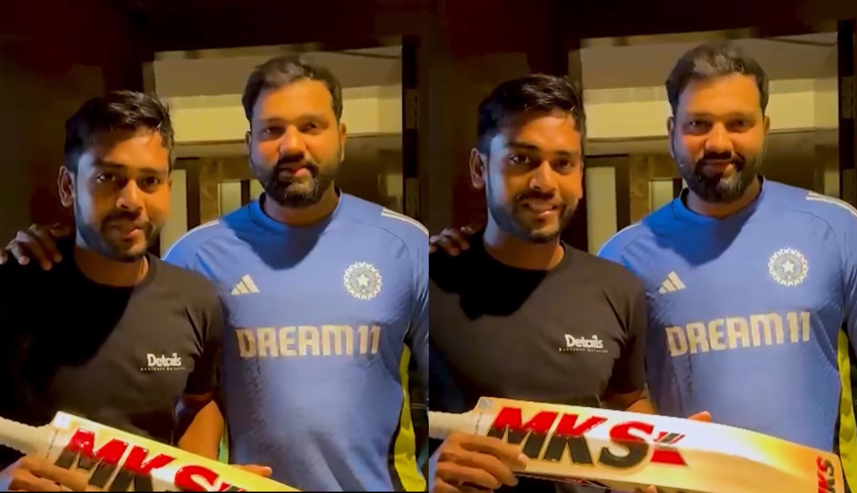 Mehidy Hasan Miraz presented Rohit Sharma with a bat made by his company | Facebook