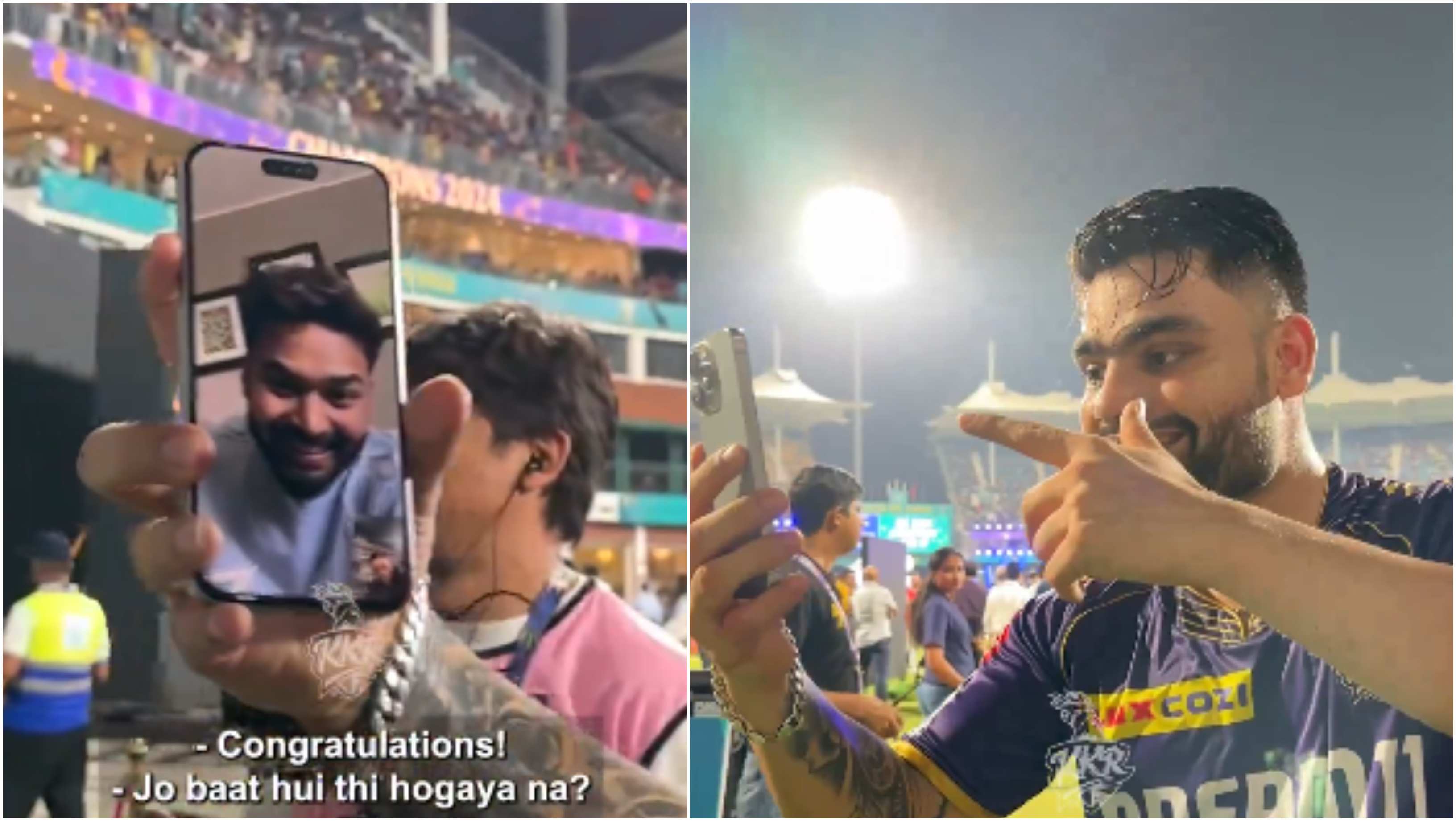 Rinku Singh speaking to Rishabh Pant on video call after winning IPL 2024 | KKR/X