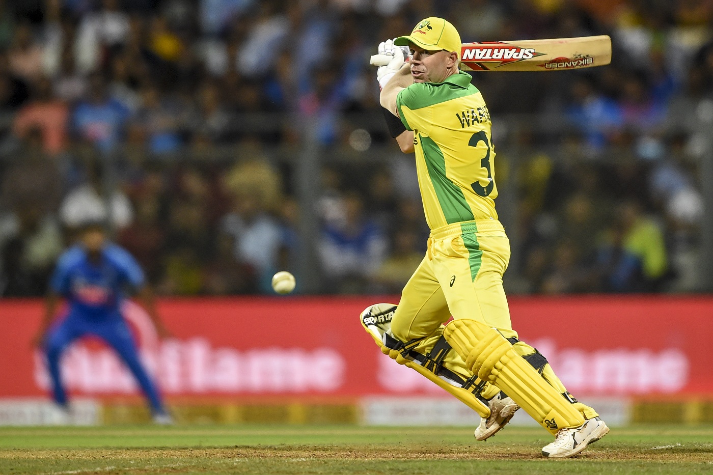 David Warner in action during the first ODI at Wankhede Stadium | AFP