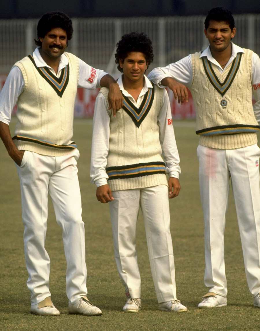 Mohammed Azharuddin with Kapil Dev and Sachin Tendulkar during 1989 Pakistan tour