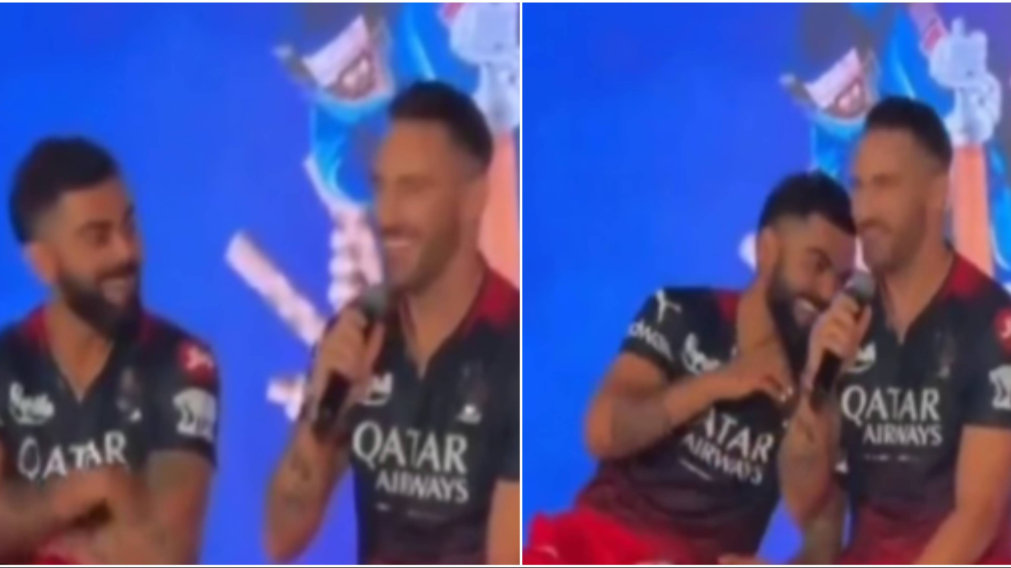 IPL 2023: WATCH – Virat Kohli in splits as Faf du Plessis makes a hilarious gaffer while quoting RCB slogan