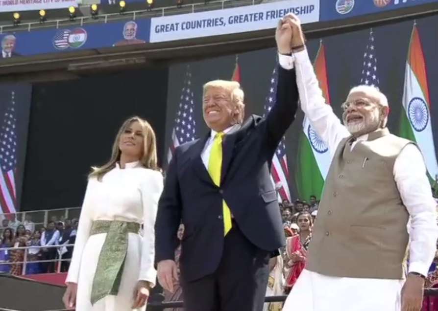Donald Trump along with wife Melania and Indian PM Narendra Modi