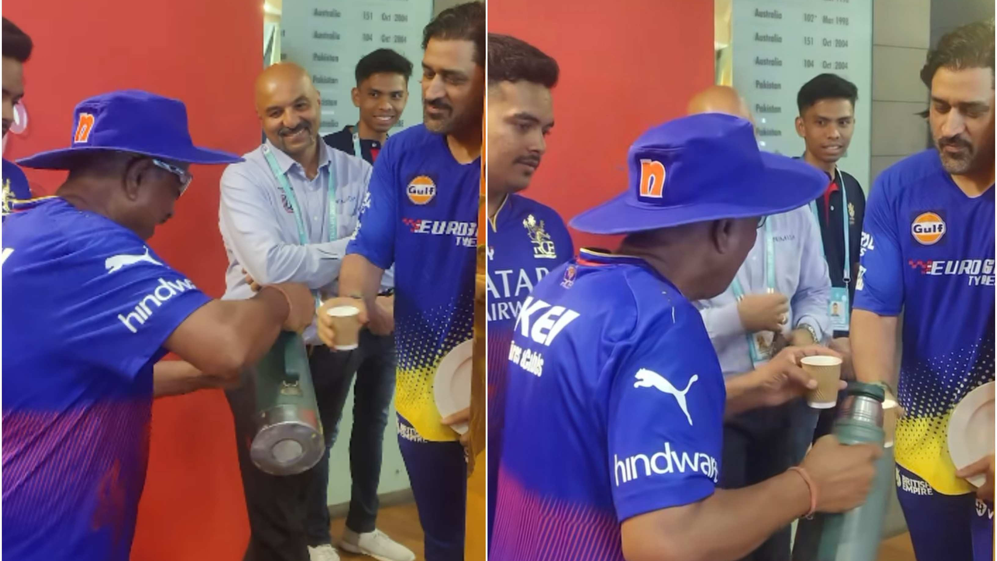 IPL 2024: WATCH – MS Dhoni visits RCB dressing room, gets warm welcome with a hot cup of tea