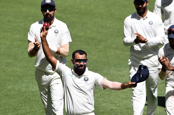 Shami celebrates after taking six wickets during day four of the second Test in Perth | Getty