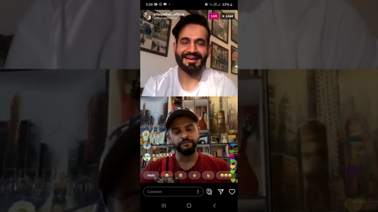 Irfan Pathan and Suresh Raina during their Instagram Live session