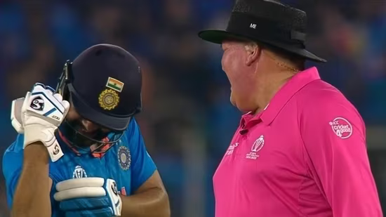 Rohit Sharma was seen showing his biceps to umpire Erasmus | X