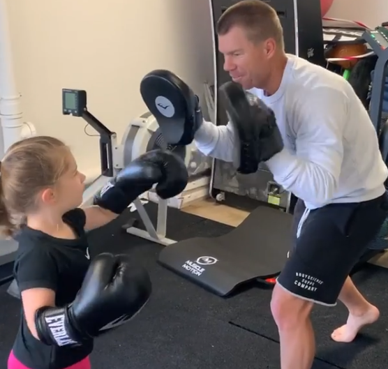 Warner gives boxing lessons to his daughter | Screengrab