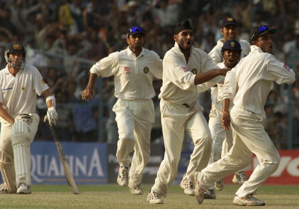 Indians celebrating an Australian wicket on the final day of Kolkata Test | Getty