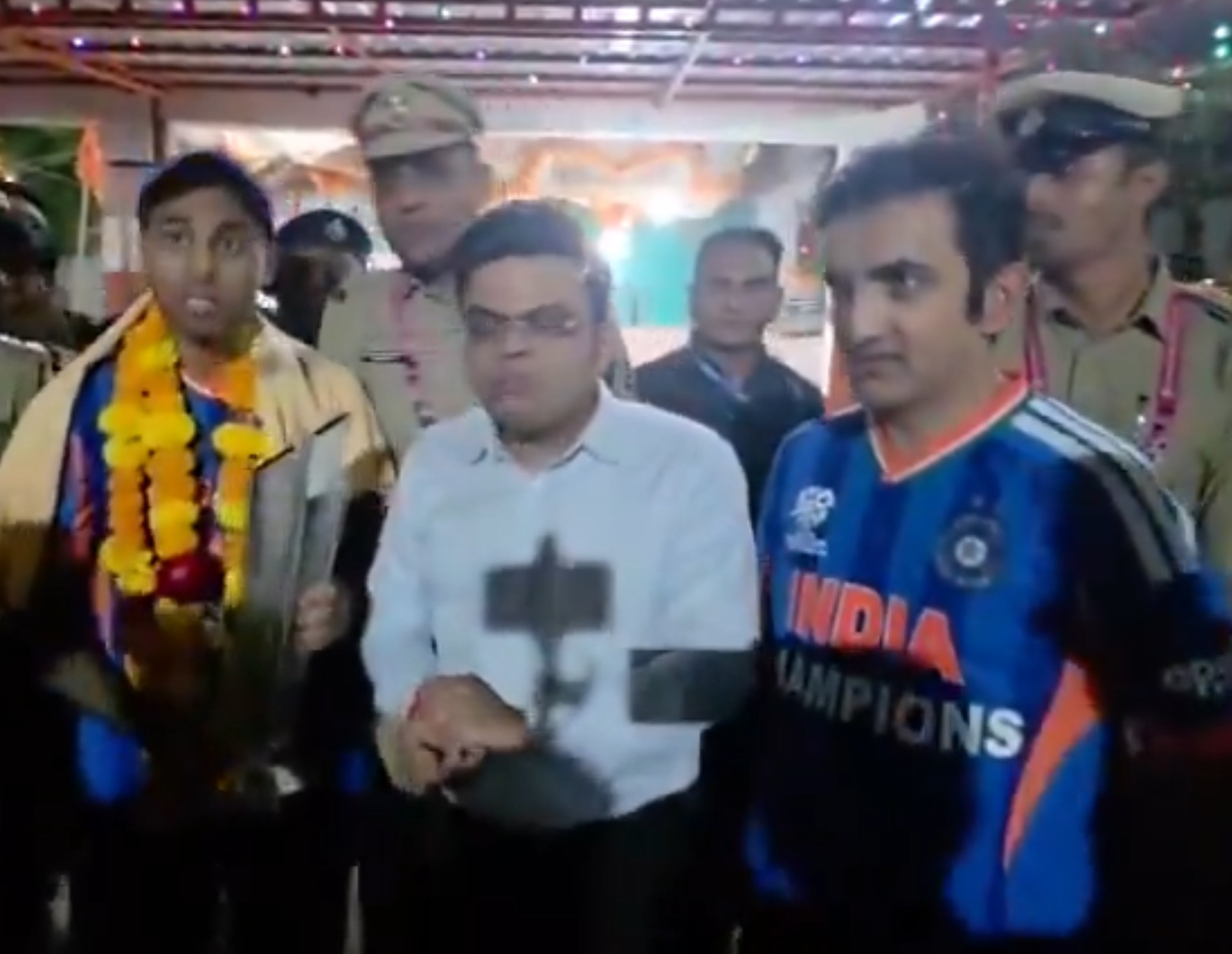 Suryakumar Yadav, Gautam Gambhir and Jay Shah after praying at a Hanuman Temple | ANI X