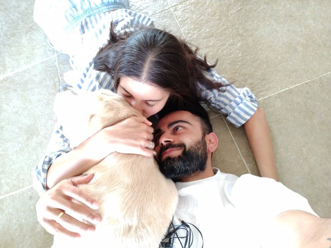 Virat Kohli and Anushka Sharma with their pet dog | Twitter