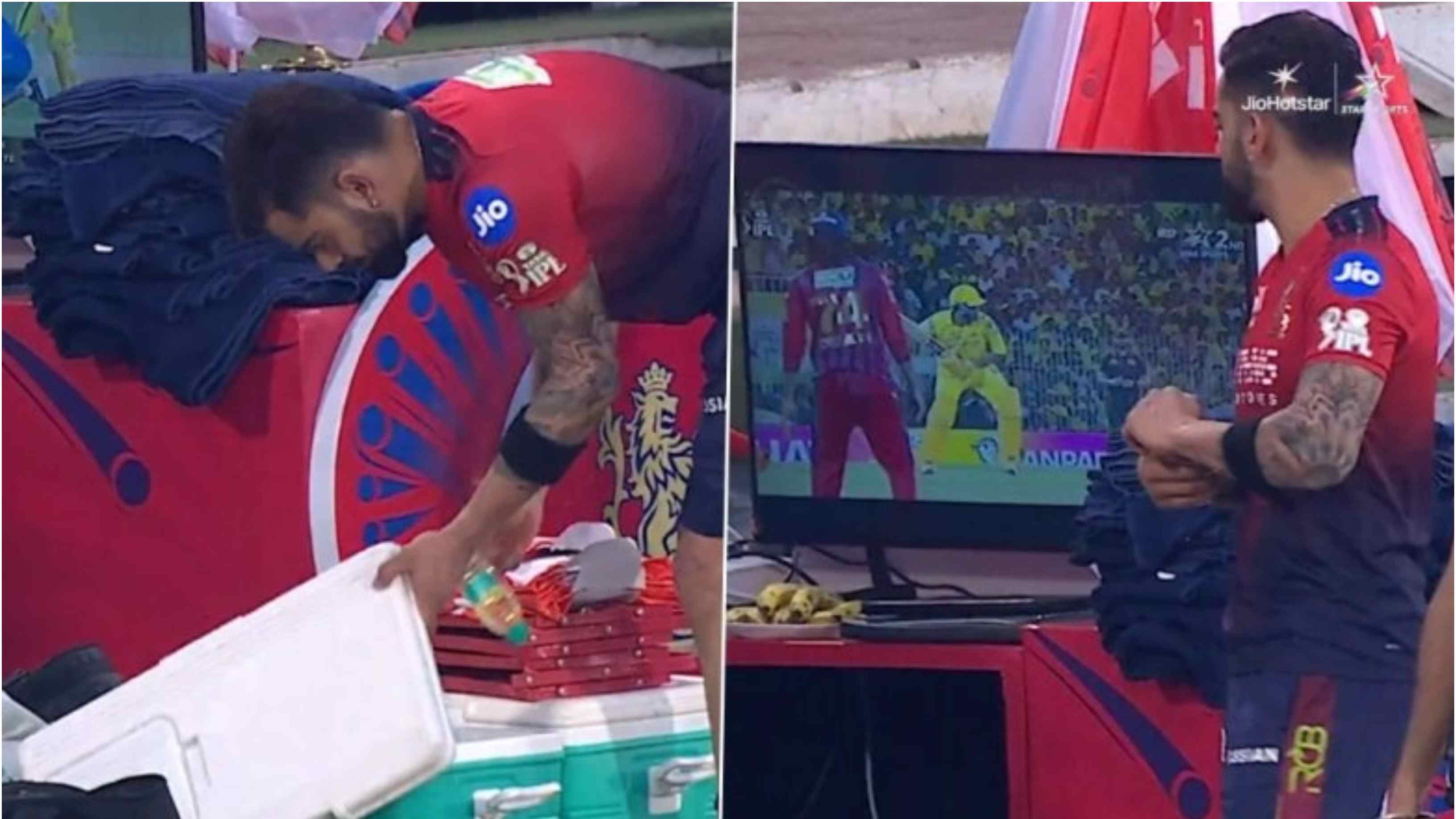IPL 2026: WATCH – Virat Kohli pauses his warm-up routine in Raipur to watch Urvil Patel’s brutal knock during CSK vs LSG clash