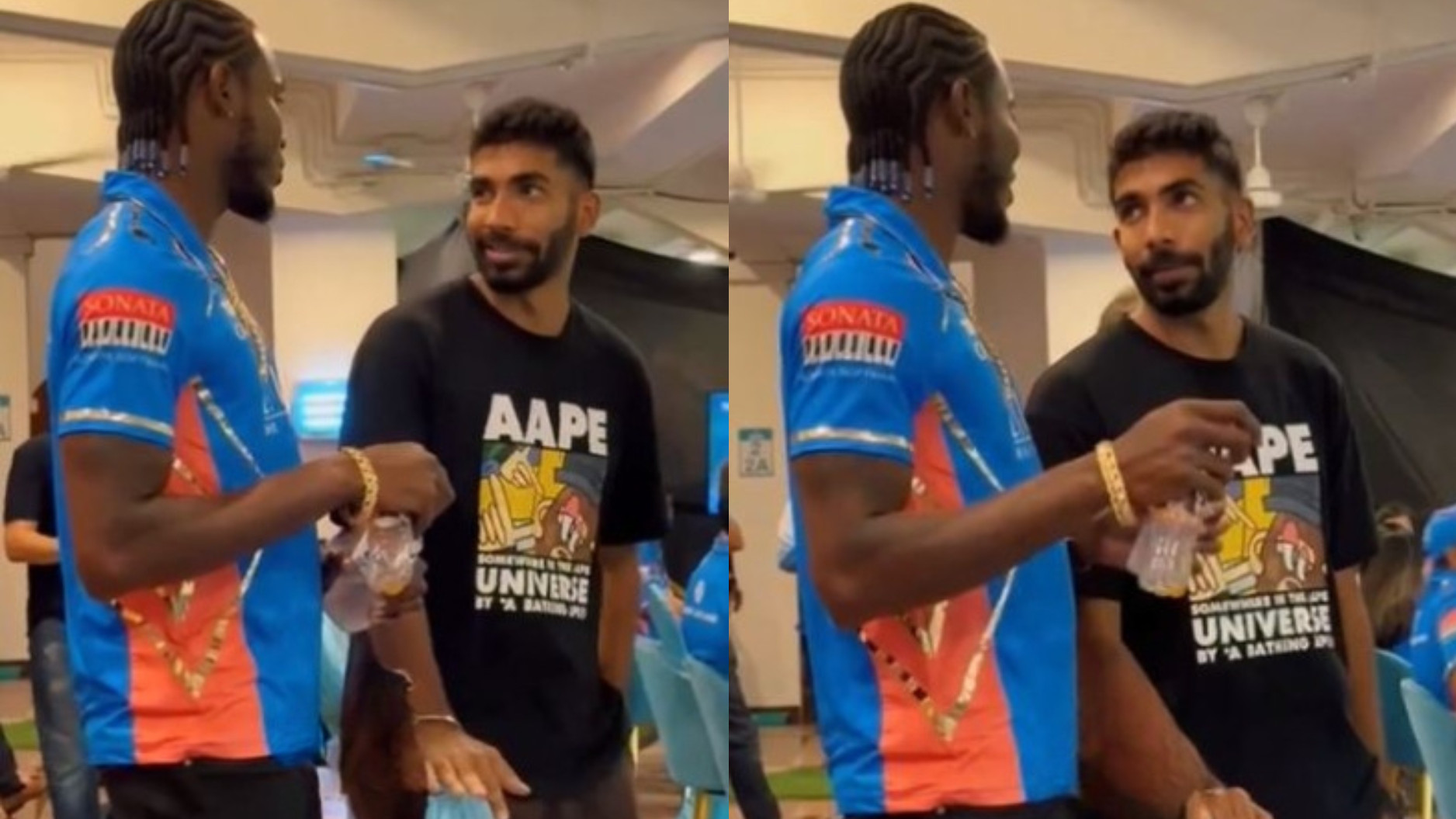WATCH- Jofra Archer and Jasprit Bumrah chat while watching the WPL 2023 final in Brabourne Stadium